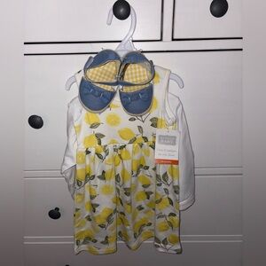 NWT Hudson Baby Lemon Print Dress with Blue Shoes 18M